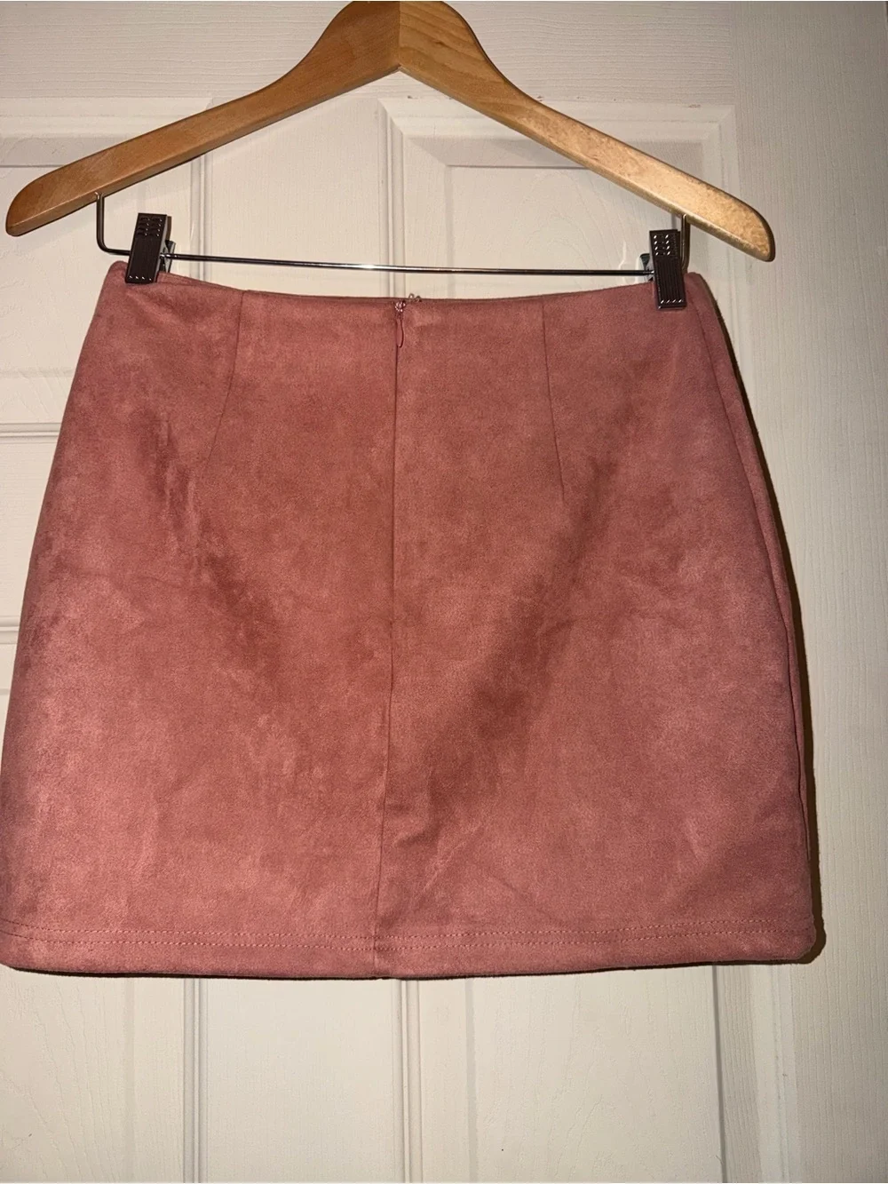Francesca's Collections Rose Taupe Suede Mini Skirt with Front Slit - Picture 2 of 3